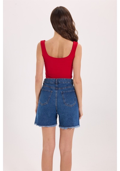 Tudors Kadın Slim Fit Dar Kesim Askılı Kare Yaka Sırtı Açık Sandy Kumaş Çıtçıtlı Bordo Body-51250