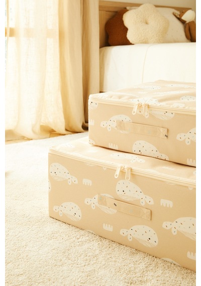 Ocean Home Textile 2'li Çocuk Odası Sevimli Balina Destekli Kutu Hurç Set 31 X 38 X 12 + 45 X 55 X 18 Cm Bej