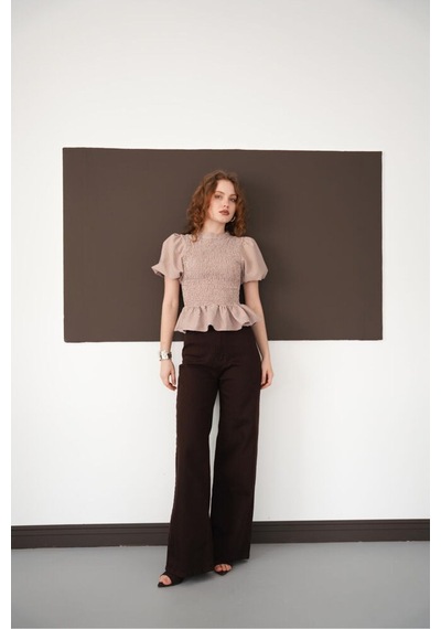 Verymoda Gipeli Bisiklet Yaka T Bluz D2999 Kahve