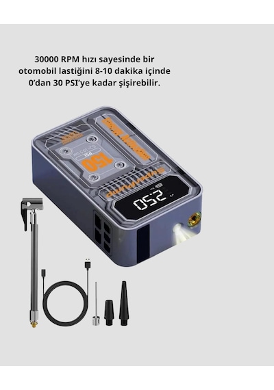 Taşınabilir Kablosuz Hava Pompası 150 Psı Güçlü Basınç Ve 6000mah Şarjlı