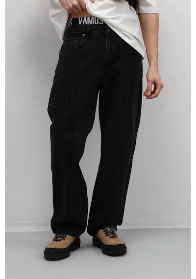 Vamos Dikiş Detaylı Relaxed Fit Jean Siyah