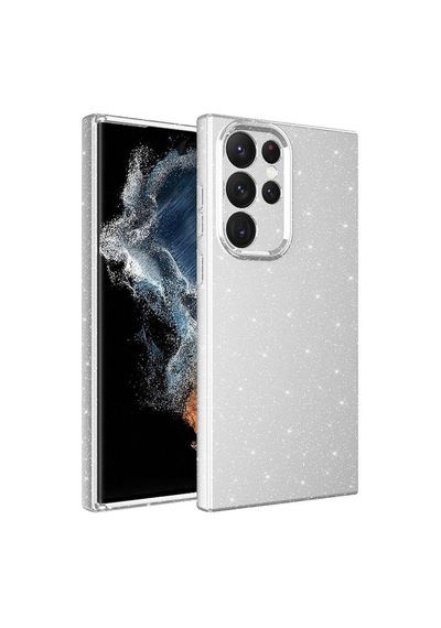 Zore Samsung Galaxy Uyumlu S22 Ultra Kılıf Kamera Korumalı Simli Lüks Omsy Koton Kapak - Gümüş