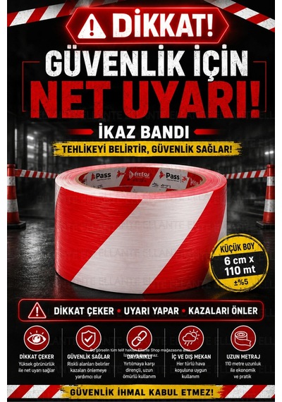 İkaz Bandı 6 Cm X 110 Metre Kırmızı Beyaz Güvenlik Uyarı Şeridi Şantiye Depo Otopark Ve Etkinlik Ala