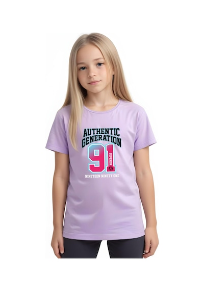 Panios Kids Authentic Baskılı Kız Çocuk Kısa Kollu T-shirt Lila