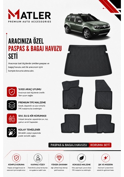Dacia Duster 4x4 2011 Model 4d Ekstra Havuzlu Paspas Ve Bagaj Havuzu Set