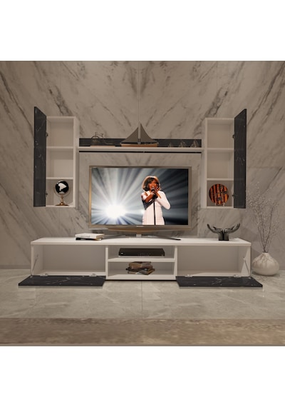 Decoraktiv Eko 5d Mdf Dvd Tv Ünitesi Tv Sehpası Beyaz - Siyah Mermer