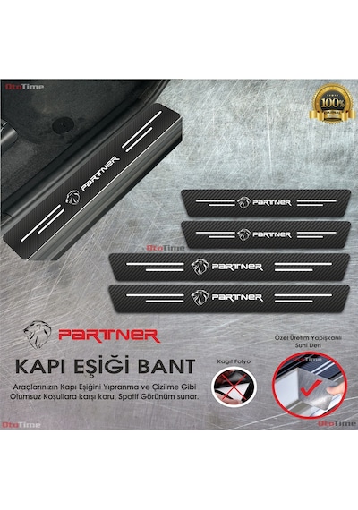 Peugeot Partner Logolu Karbon Kapı Eşiği Koruyucu Suni Deri 4'lü Set