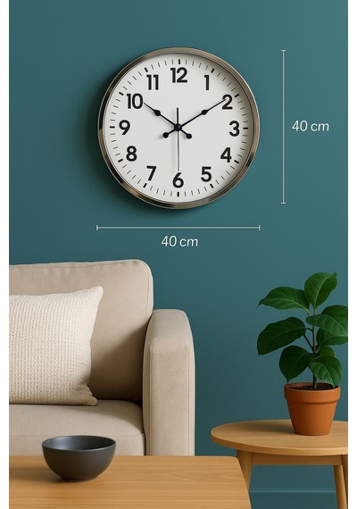 Krom Elegance 40 Cm Metal Standart Duvar Saati Krom