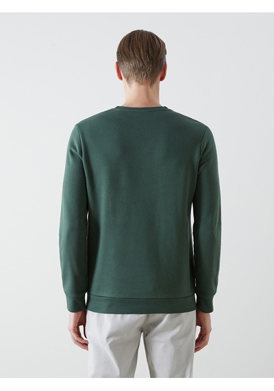 Lcwaıkıkı Classic Yeşil Bisiklet Yaka Baskılı Erkek Kalın Sweatshirt