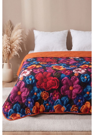 Örgü Çiçekler 5d Çok Amaçlı Tek Kişilik Baskılı Pike & Yatak Örtüsü 160x220 Cm Çok Renkli