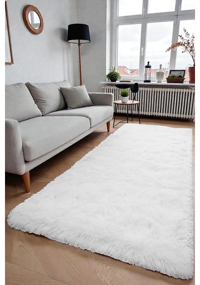 Peluş Post Halı Yumuşak Dokulu Modern Salon Oturma Odası Çocuk Odası Hol & Antre Halısı Beyaz Beyaz