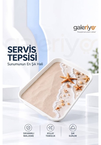 Galeriyo Deniz Sahil Desenli Orta Boy Servis Tepsisi