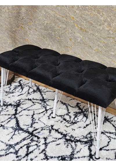 Zafir Metal Beyaz Tel Ayaklı 100 Cm Puf Bench - Puf - Bench - Oturak - Mutfak Oturağı - Antre Oturağı Siyah