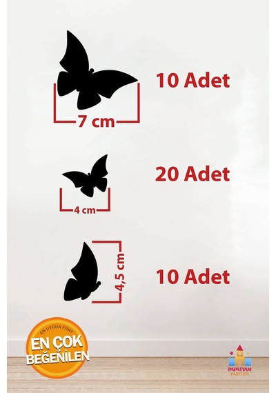 6'lı Dekoratif Kelebek Duvar Süsü - Kelebek Duvar Süsü 6 Adet Farklı Boyutlarda Ahşap Kelebek Duvar