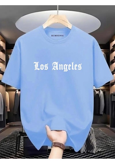 Los Angeles Baskılı Oversize Tişört Bebe Mavisi