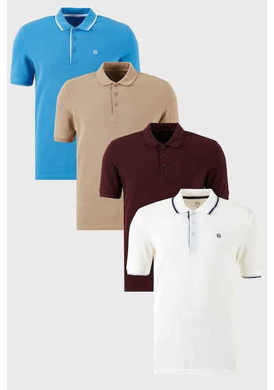 Buratti Pamuklu Regular Fit Düğmeli Polo Yaka 4'Lü Paket T Shirt Erkek Polo Yaka T Shirt 590211827S4 Koyu Mavi-Vişne-Beyaz-Vizon