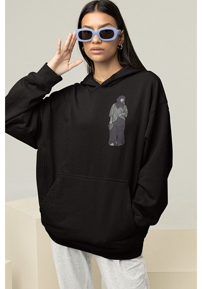 Sevbano Billie Eilish Baskılı Unisex Oversize Tasarım Şarkıcı Hoodie Siyah