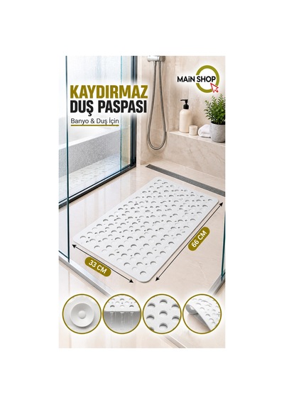 Vantuzlu Banyo Ve Duşakabin Kaydırmaz Paspas, Küvet İçi Mat 33x66 Cm M-141 Beyaz