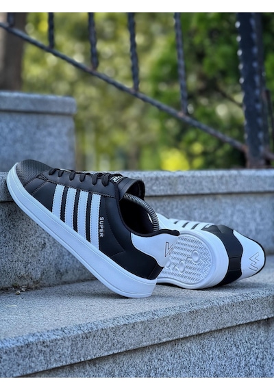 Wipper Unisex Spor Ayakkabı Sneaker Hafif Ortopedik Eva Taban Memory Foam Günlük Kullanım İçin Rahat Siyah - Beyaz