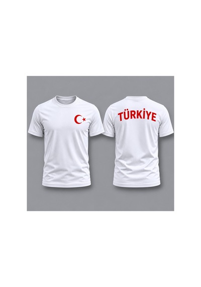 Herkesemoda Ay Yıldız Baskı Detaylı Basic T-shirt Beyaz