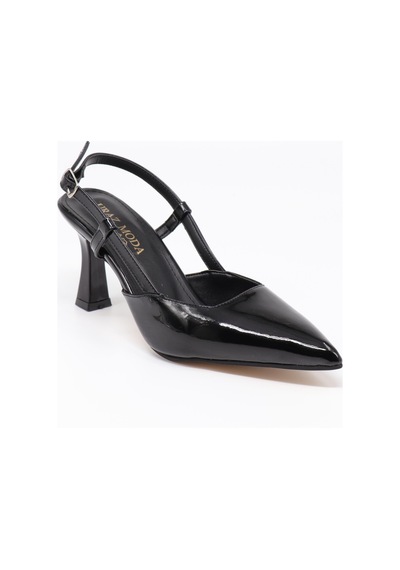 Nesilshoes Nesil Shoes Uraz 050 Siyah Rugan Arkası Açık Topuklu Kadın Ayakkabı