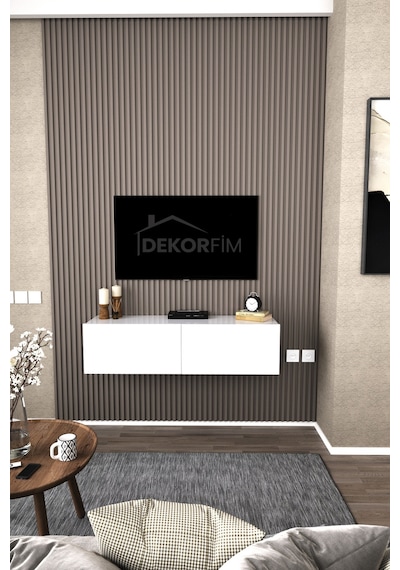 Df17101 Duvara Monte Tv Ünitesi Kapaklı Raflı Tv Sehpası Modern Duvar Raflı Tv Alt Ünitesi Beyaz