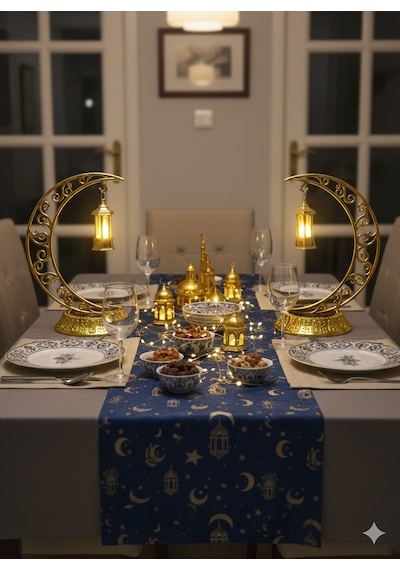 Dodomar 28 Cm Ramazan Dekoratif Masa Üstü Led Lamba Seti - Gold Hilal - Kancalı Diğer