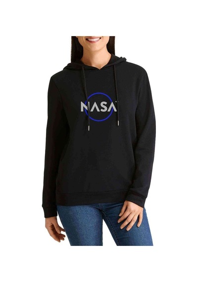 Rocket Logo Royalty Baskılı Siyah Kadın Kapşonlu Sweatshirt