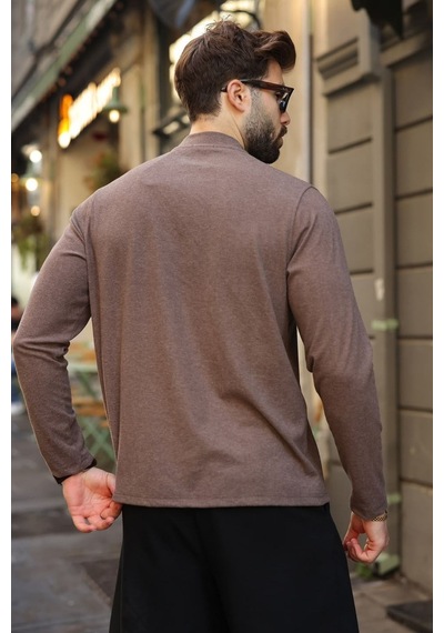 Madmext Kahverengi Yarım Balıkçı Yaka Slim Fit Erkek Sweatshirt E7202
