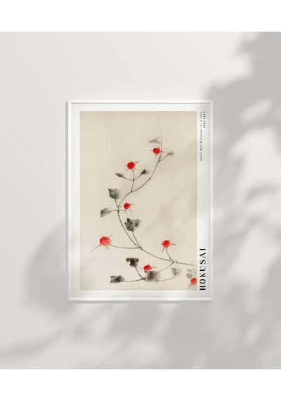 Çerçevesiz Poster Hokusai Asma Üzerinde Küçük Kırmızı Çiçekler