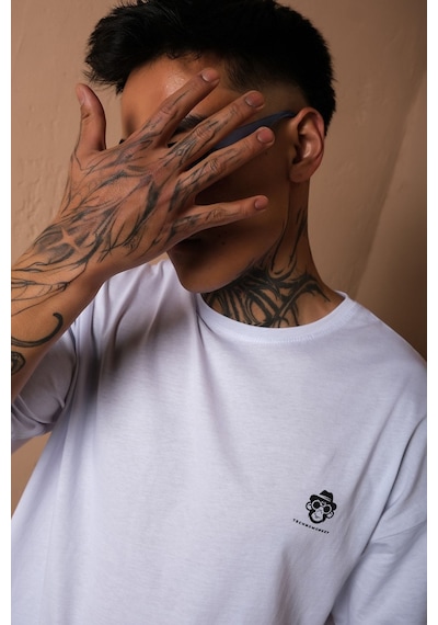 Technomonkey Unisex Beyaz Oversize Chill Vibes Baskılı Techno Tişört