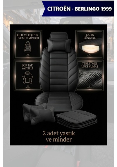 Citron Berlingo 1999 Uyumlu Siyah Renk Premium Lüks 2 Adet Minder Ve Yastık