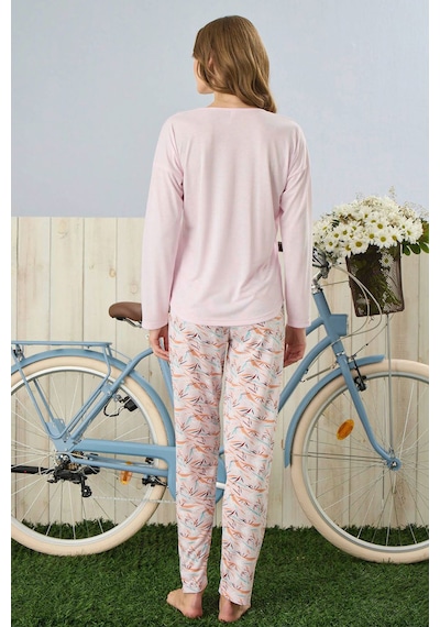 Pijamoni Polivisyon Kumaş Pembe Pijama Takımı