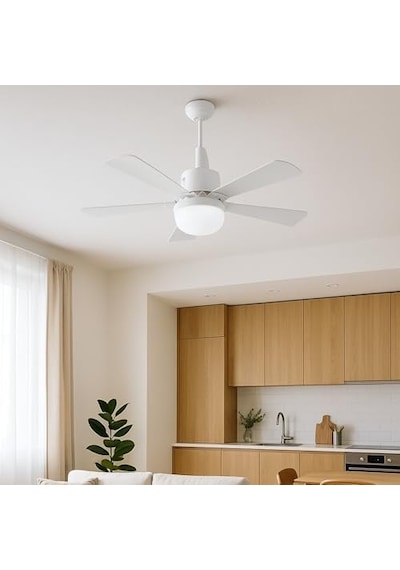 5 Kanatlı Led Işıklı Tavan Vantilatörü Sessiz Çalışan, Uzaktan Kumandalı, Modern Beyaz Tasarım