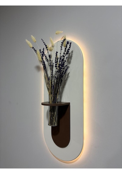 Gardenya Ahşap Pilli Ledli İskandinav Tarzı Salon Duvar Rafı Modern Çiçeklik 27 X 65 Cm Paris Grisi - Ahşap Ceviz