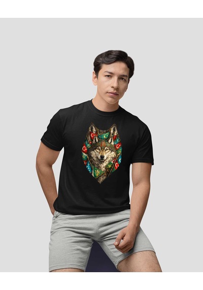 Bigohobi Kurt Desenli Dijital Baskılı Unisex Tshirt, Günlük Kullanıma Uygun Regular Tshirt Siyah
