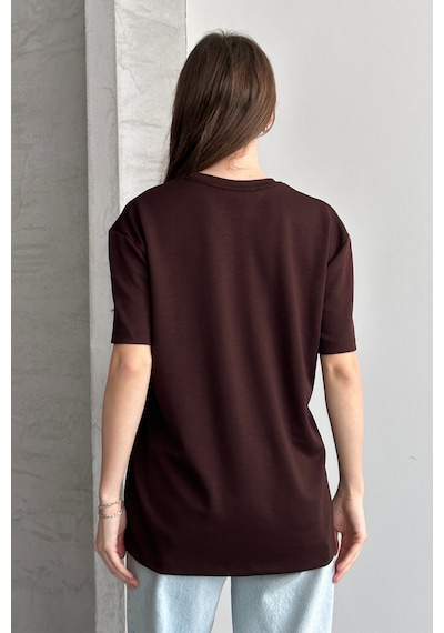 Balenbi Kadın Modal Bisiklet Yaka Basic Yarım Kollu T-shirt 1211 Kahverengi