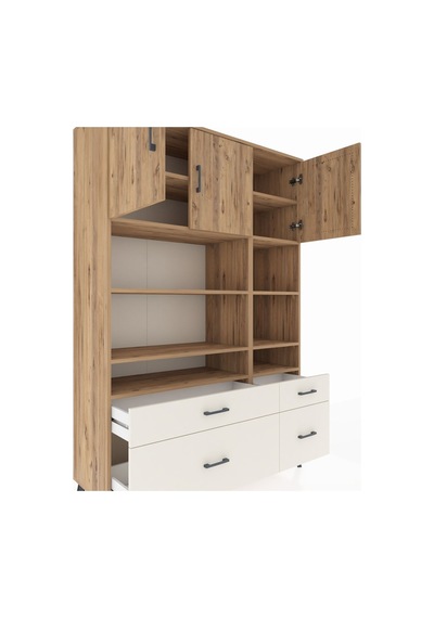 Hyperion Dolap 10 Raflı 4 Çekmeceli 3 Kapaklı 132x44x195 Çam-... Çam