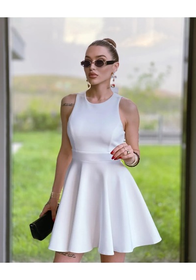 Fashion Cocktail Dalgıç Kumaş Boyun Ense Bağlamalı Skater A Form Kloş Etek Tasarım Kokteyl Gece Elbisesi Beyaz Fashion Cocktail Dalgıç Kumaş Boyun Ense Bağlamalı Skater A Form Kloş Etek Tasarım Kokteyl Gece Elbisesi Beyaz