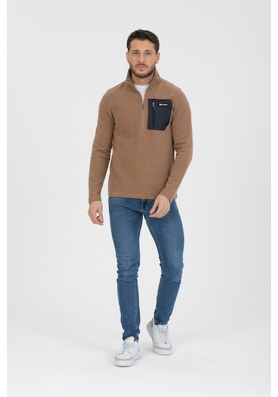 Hitch Yarım Fermuarlı Yan Cepli Selanik Hırka Beige Çok Renkli