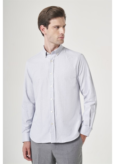 İmza Gri Düğmeli Yaka Oxford Slim Fit Pamuklu Gömlek 1004265124