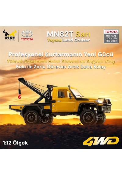 Mn Model Mn82t 1/12 Toyota Land Cruiser Lc79 4wd Rc Model Crawler Offroad Uzaktan Kumandalı Araba Truck Rtr Lisanslı Sarı+elektrikli Vinç+dahili Işık Seti Mn-82t