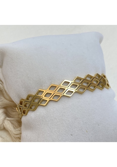 Çelik Kelepçe Petek Desen Geometrik Model Yüksek Kalite 316 L Paslanmaz Çelik Bileklik Gold
