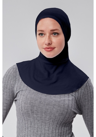 Sonbaharmoda Kadın Pratik Tesettür Sporcu Boyunluklu Hijab Geçmeli Bone Penye Kumaş Lacivert