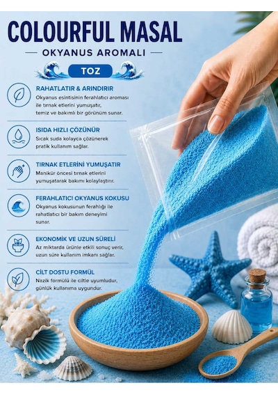 100 Gr. Okyanus Kokulu Banyo Topu Tozu, Nem Bombası, Banyo Bombası, Manikür Ve Pedikür Topu Tozu Diğer