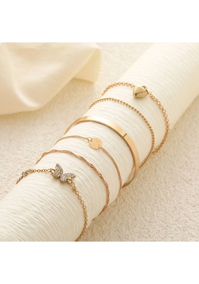 Girift Vintage Elva 6 Adet Zincir Kalp Detaylı Gold Bileklik Gold