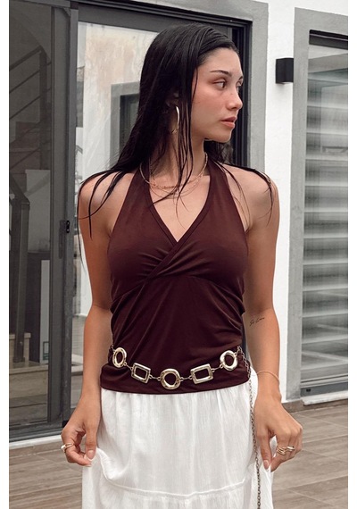 Seeh Kahverengi Boynu Bağlamalı Body Sh223