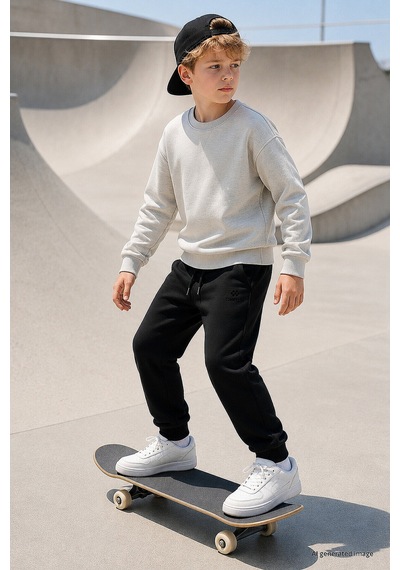 TOMMYLIFE Standart Fit 2li Paket Siyah-haki Erkek Çocuk Eşofman Alt - 11205 Siyah - Haki