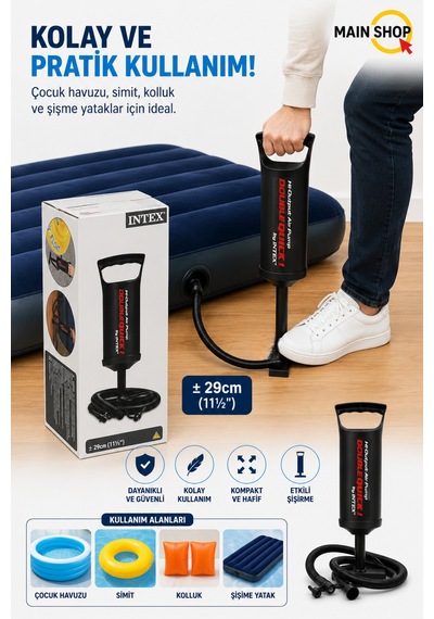 Mainshop Intex 29 Cm Kutulu Pompa Yatak, Bot, Can Yeleği, Havuz Ve Simit Şişirme Pompası M-68612