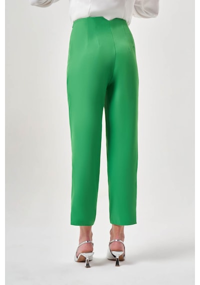 Mizalle Pensli Basic Yeşil Pantolon Sütlü Kahverengi